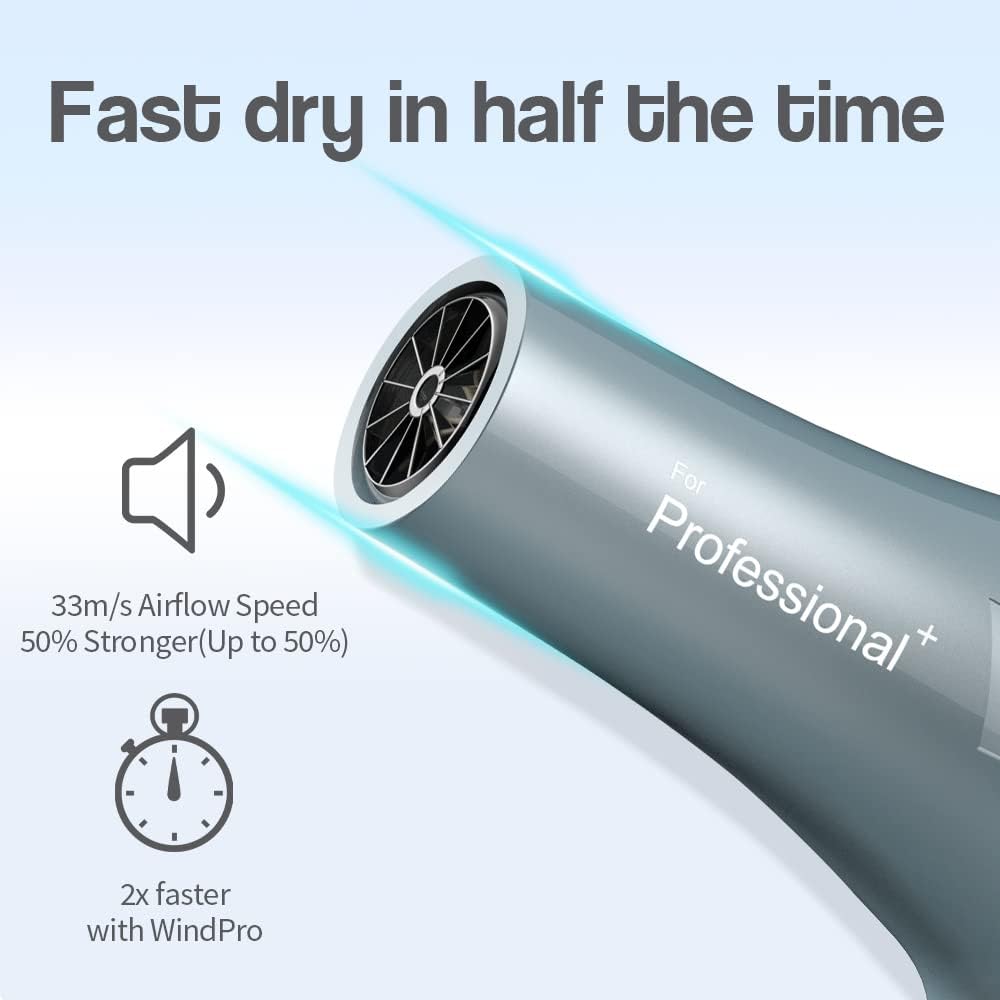 Thumbnail 2 de Phon Capelli Professionale BANNILU Asciugacapelli lisci con Windflow WINDPRO – 3 calori, 2 velocità, diffusore + 2 ugelli (Blu)