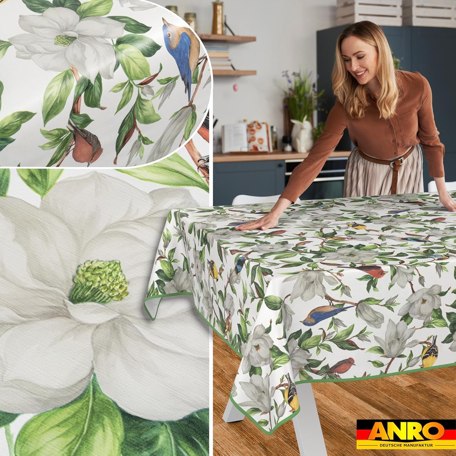 Detalle 1 de ANRO obrus ceratowy 240 × 140 cm, PVC, efekt lotosu, obszyty