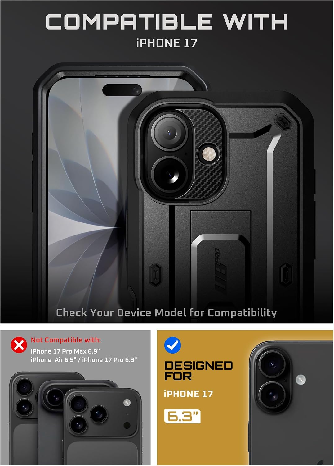 Detalle de SUPCASE Unicorn Beetle Pro SUP-iPhone2025-UBPro-SP-Black iPhone 17 Case with Kickstand