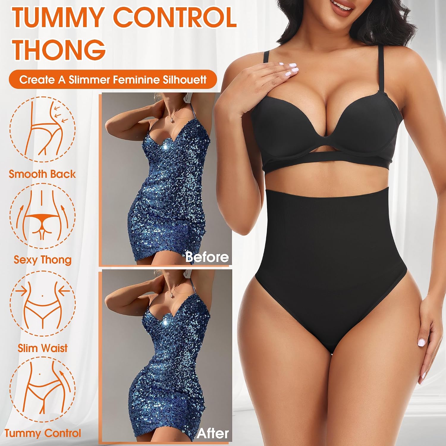 Detalle de Niceuare BS06 Tummy Control Thong Shapewear, Seamless High-Waisted Design