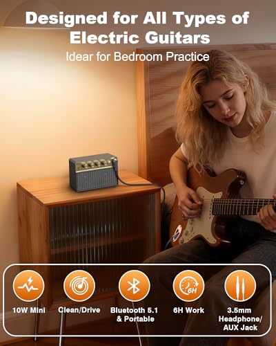Detalle 2 de New Bee Gitarrenverstärker 10W Mini mit Clean & Drive Kanal – kompakt, vielseitig & dank Bluetooth mobil nutzbar
