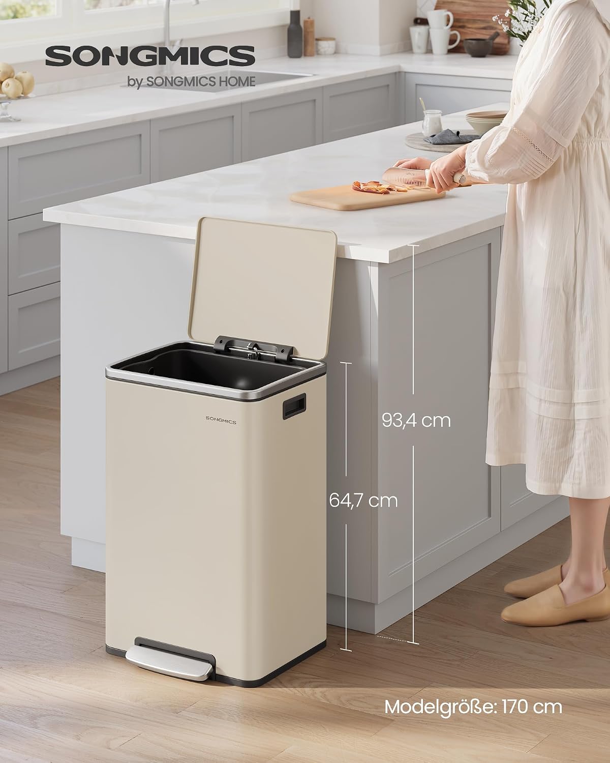 Thumbnail 1 de SONGMICS Mülleimer 50 L LTB595A02 aus Stahl – mit herausnehmbaren Inneneimer, Deckel & Soft-Close