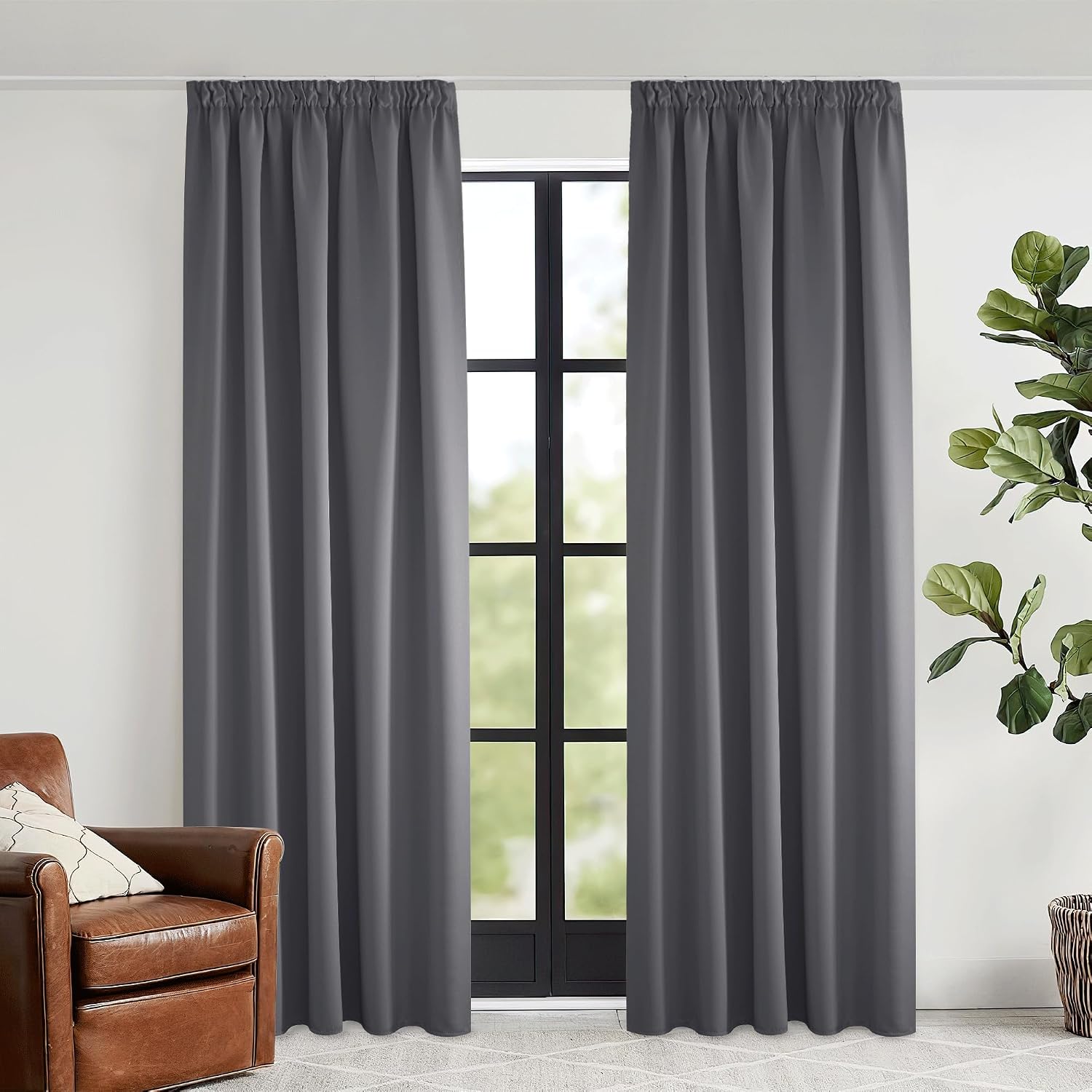 Detalle de KGORGE Thermovorhang mit Kräuselband (Blackout) Blickdicht 240 x 140 cm, grau – 2er-Set