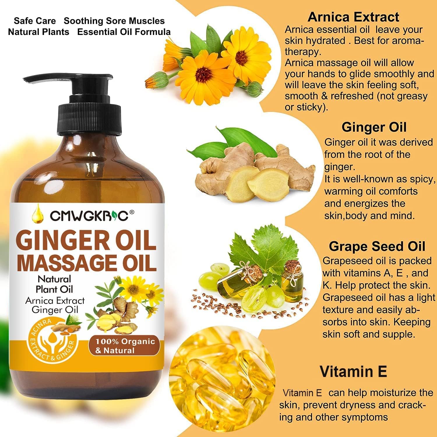 Detalle de Ginger Oil Massage for Lymphatic Drainage 100ml