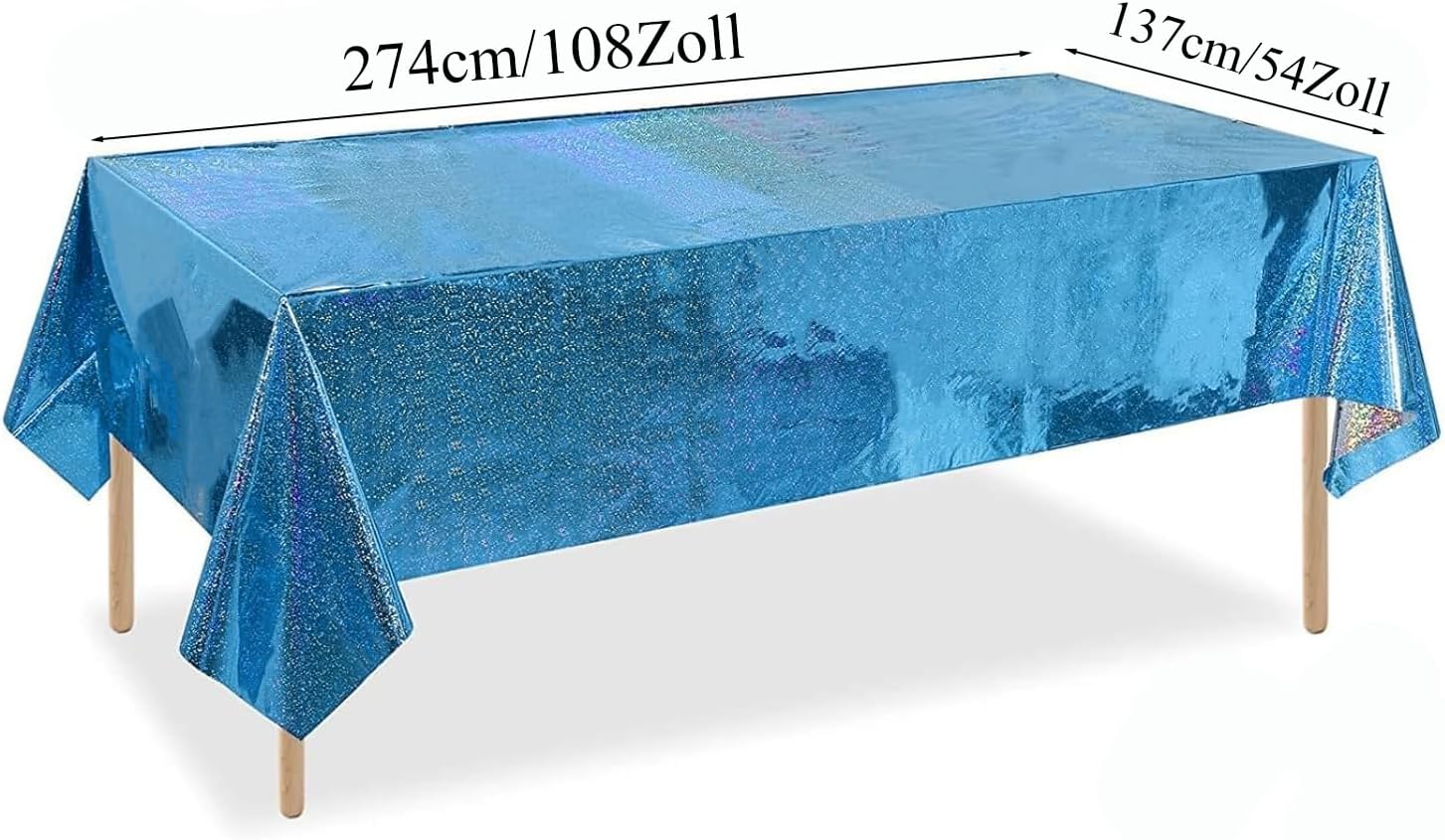 Detalle de GREATRIL Blau Glitzer-Tischdecke Foil 137 x 274 cm – Einweg, wasserabweisend, ideal für Meerjungfrau- oder Frozen-Themen