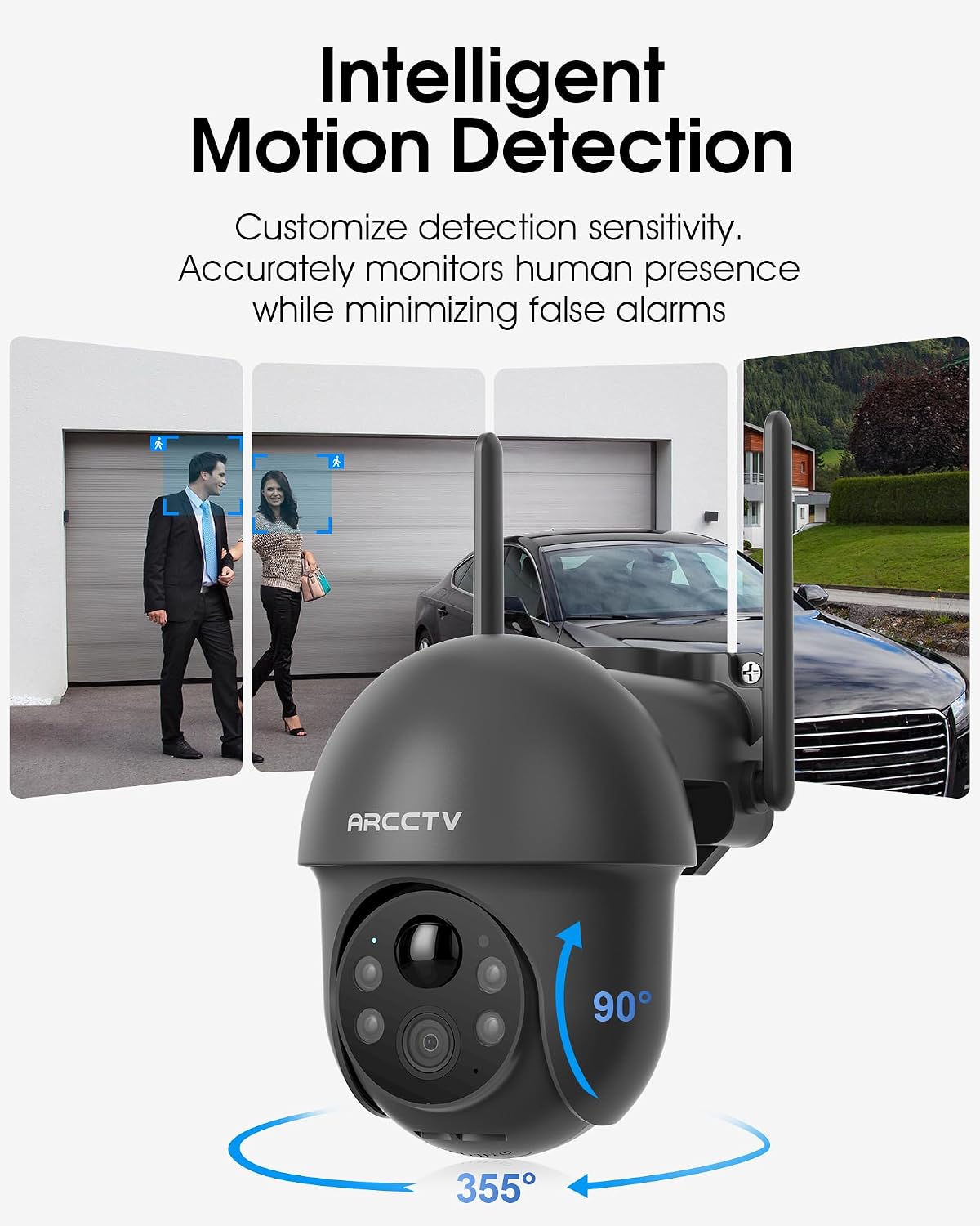 Detalle de ARCCTV Wireless Outdoor Solar Security Cameras (4MP, 360°), Dual-Band WiFi, Night Vision Spotlight, 2-Pack