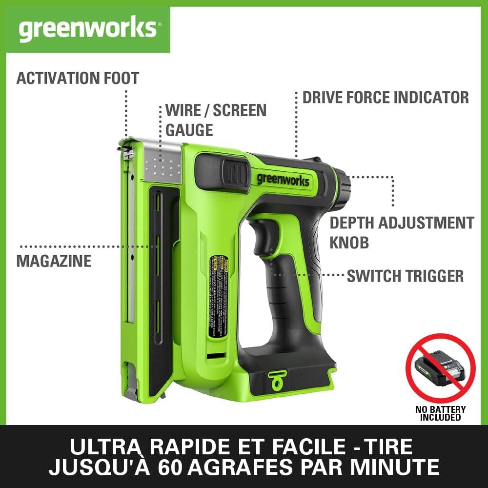 Thumbnail 1 de Greenworks G24CS10 Agrafeuse à Couronne Sans Fil (24V) – sans Batterie ni Chargeur