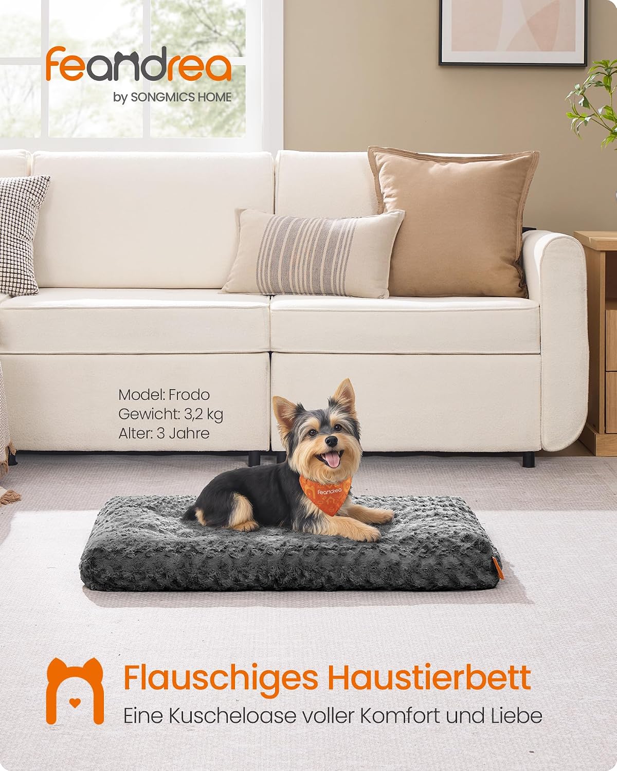Detalle 2 de Feandrea Hundebett / Hundekissen M (80 x 50 cm) für kleine Hunde – rutschfest, waschbar, schiefergrau PGW291GN01
