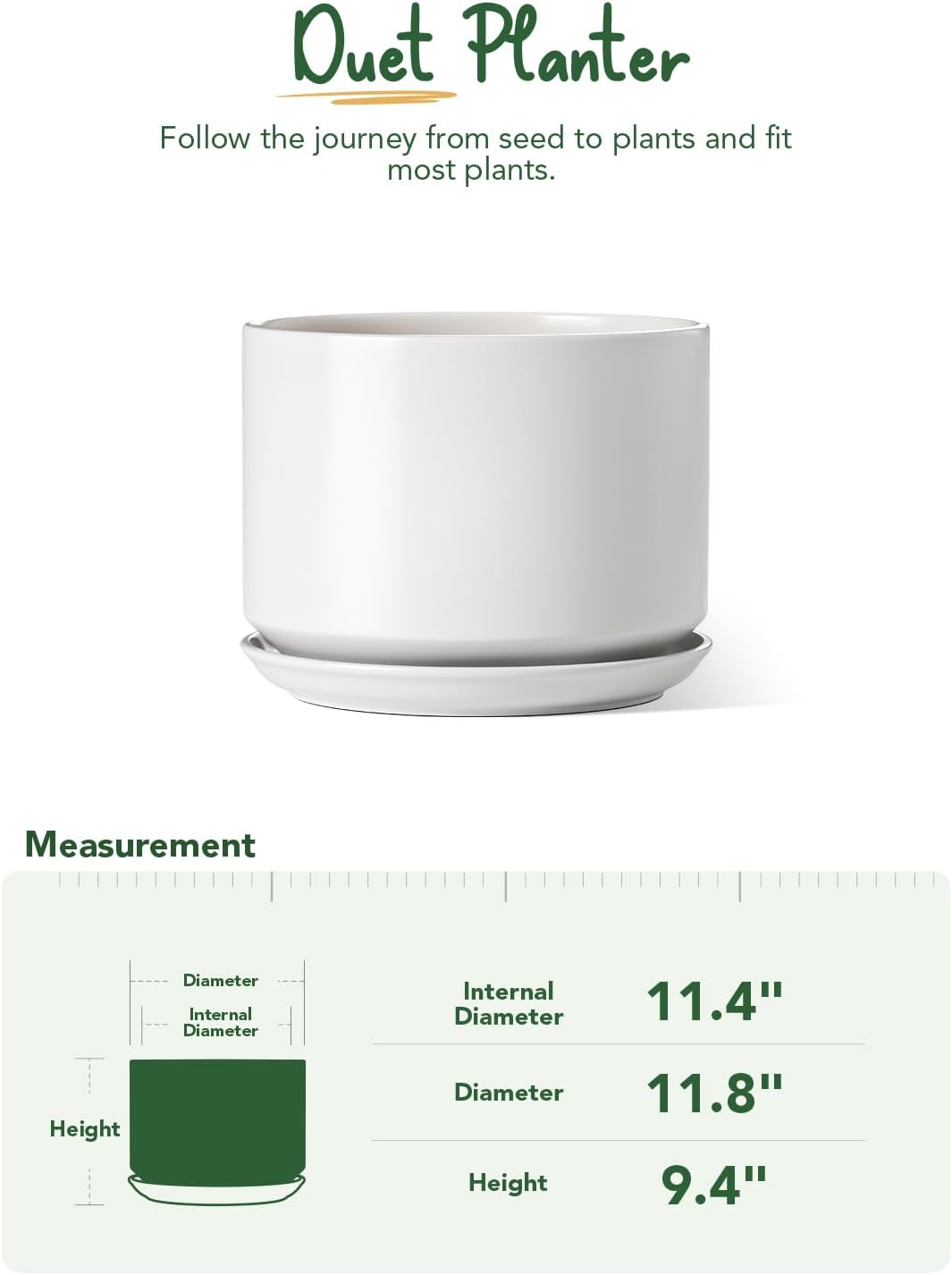 Thumbnail 4 de LE TAUCI 30 cm Plant Pot — Large White Ceramic Planter with Drainage for Indoors