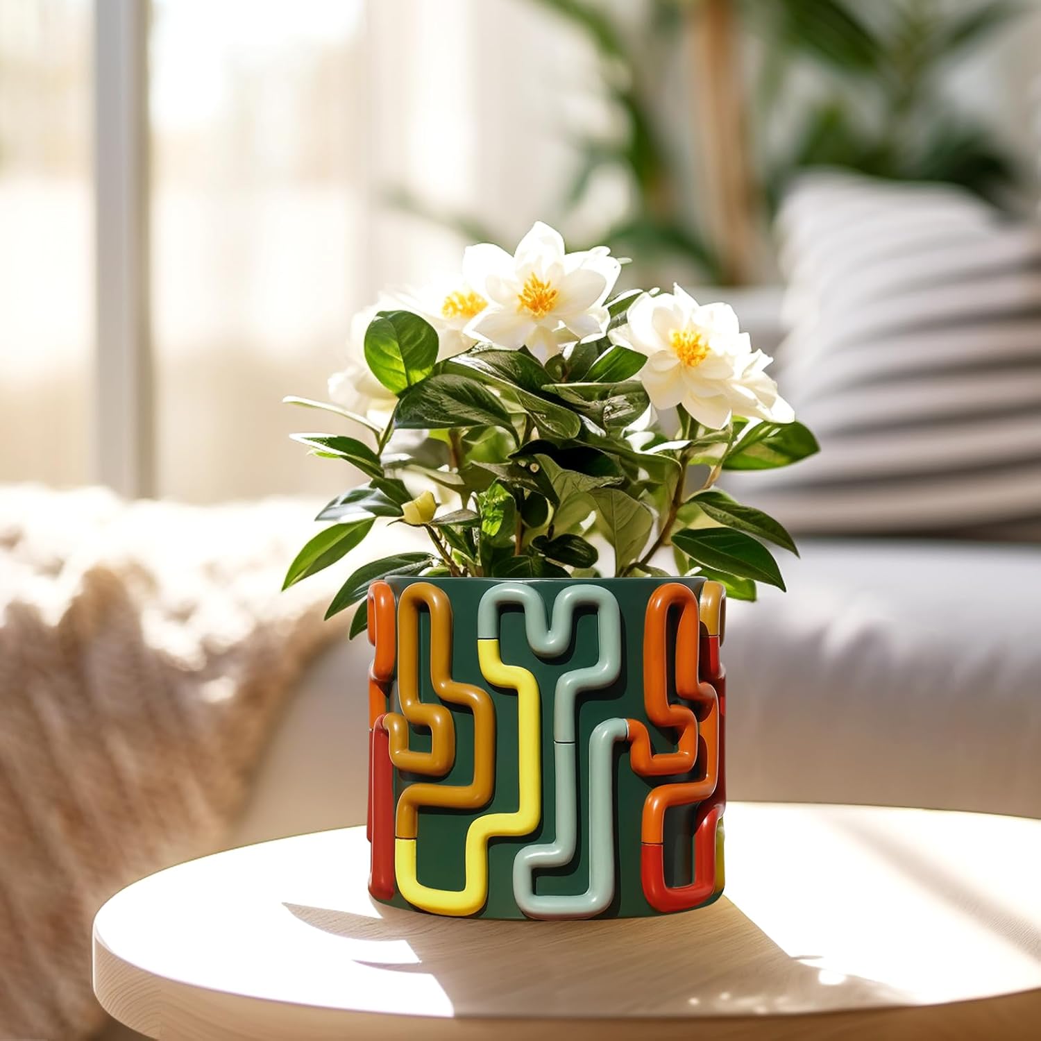 Detalle 2 de AmiCera Colourful Line Flower Pots: Green Acrylic Planter with Drainage