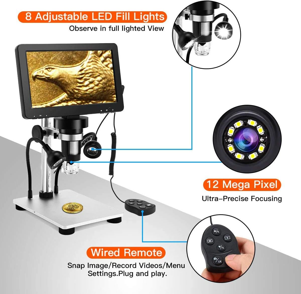 Thumbnail 6 de TOMLOV DM9 7" LCD Digital Microscope – 1200X, 12MP, 1080P Video, USB Scope