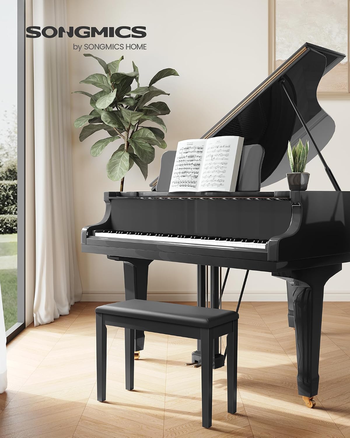 Detalle 2 de SONGMICS ULPB75BK Duet Piano Bench with Padded Seat and Storage