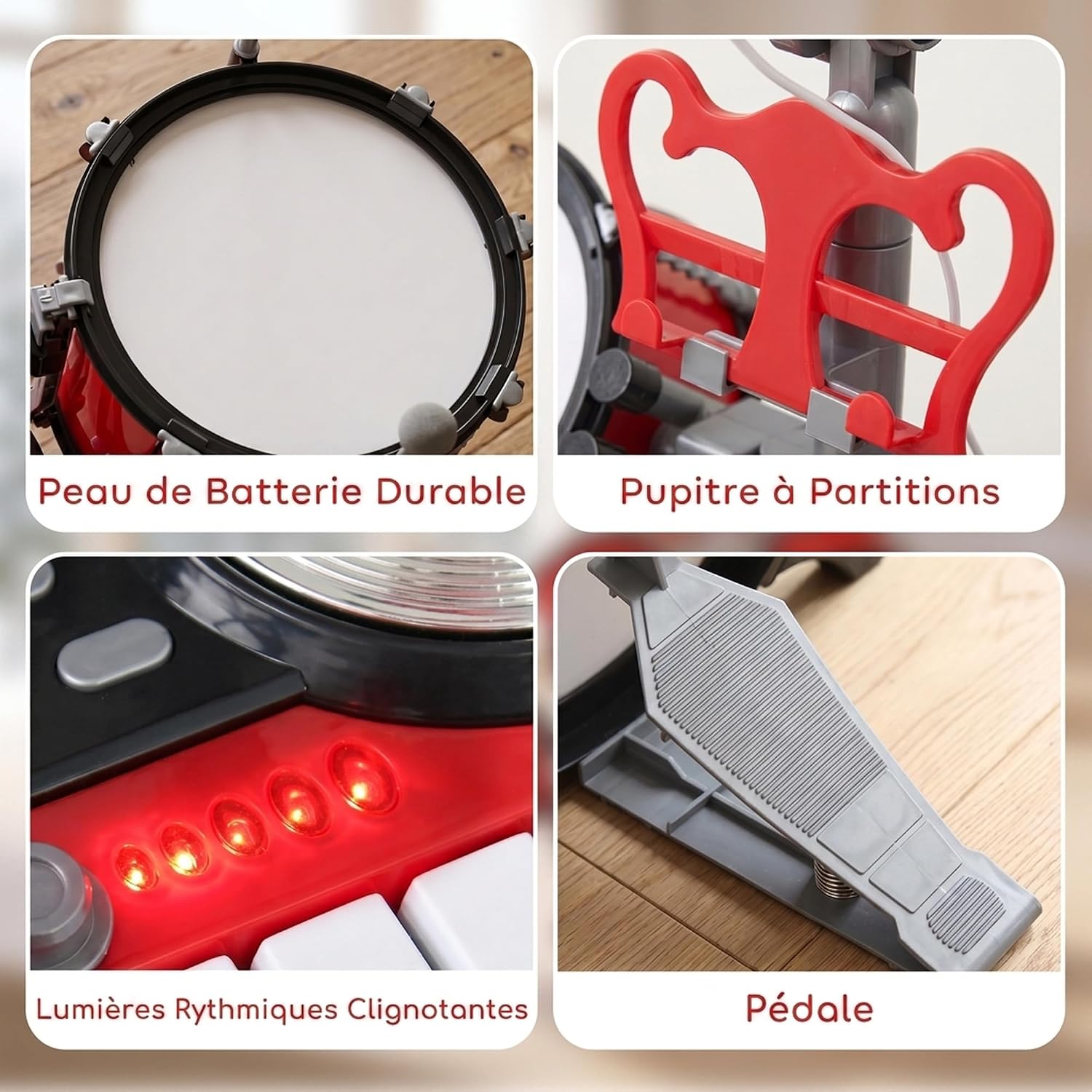 Thumbnail 5 de HOMCOM 390-022 drumstel voor kinderen met keyboard en microfoon, rood