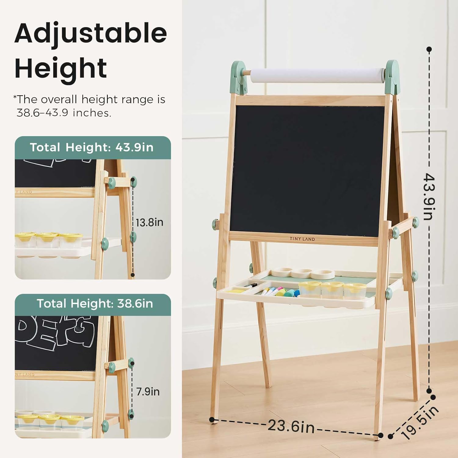 Thumbnail 5 de Tiny Land Easel for Kids: Double-Sided Magnetic Wooden Easel with Accessories (Adjustable, Ages 3–8)