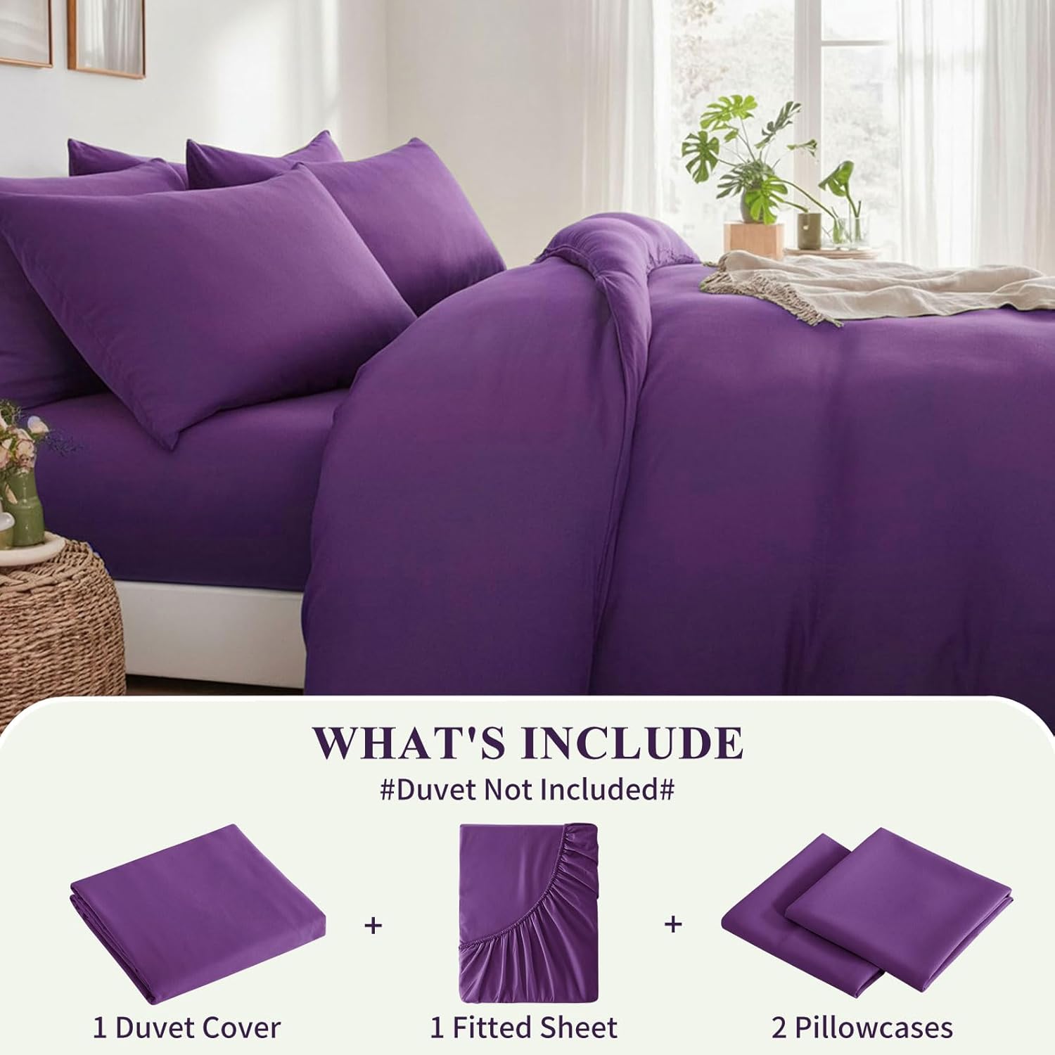 Detalle de Aisbo Double Duvet Set with Sheet – Purple, 4 Pieces