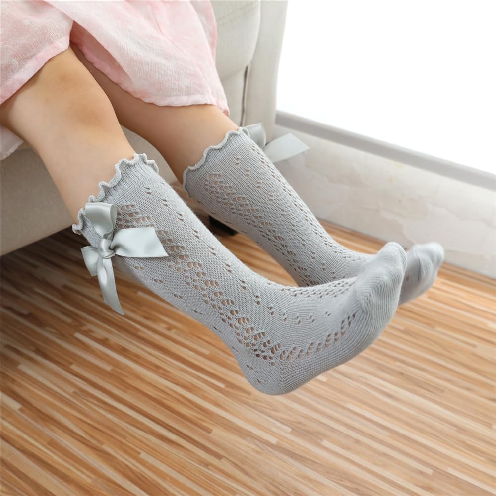 Thumbnail 2 de Sugarmelon Baby Girls Ruffle Sock with Bows: Mesh Knee-High Comfort for Little Ones