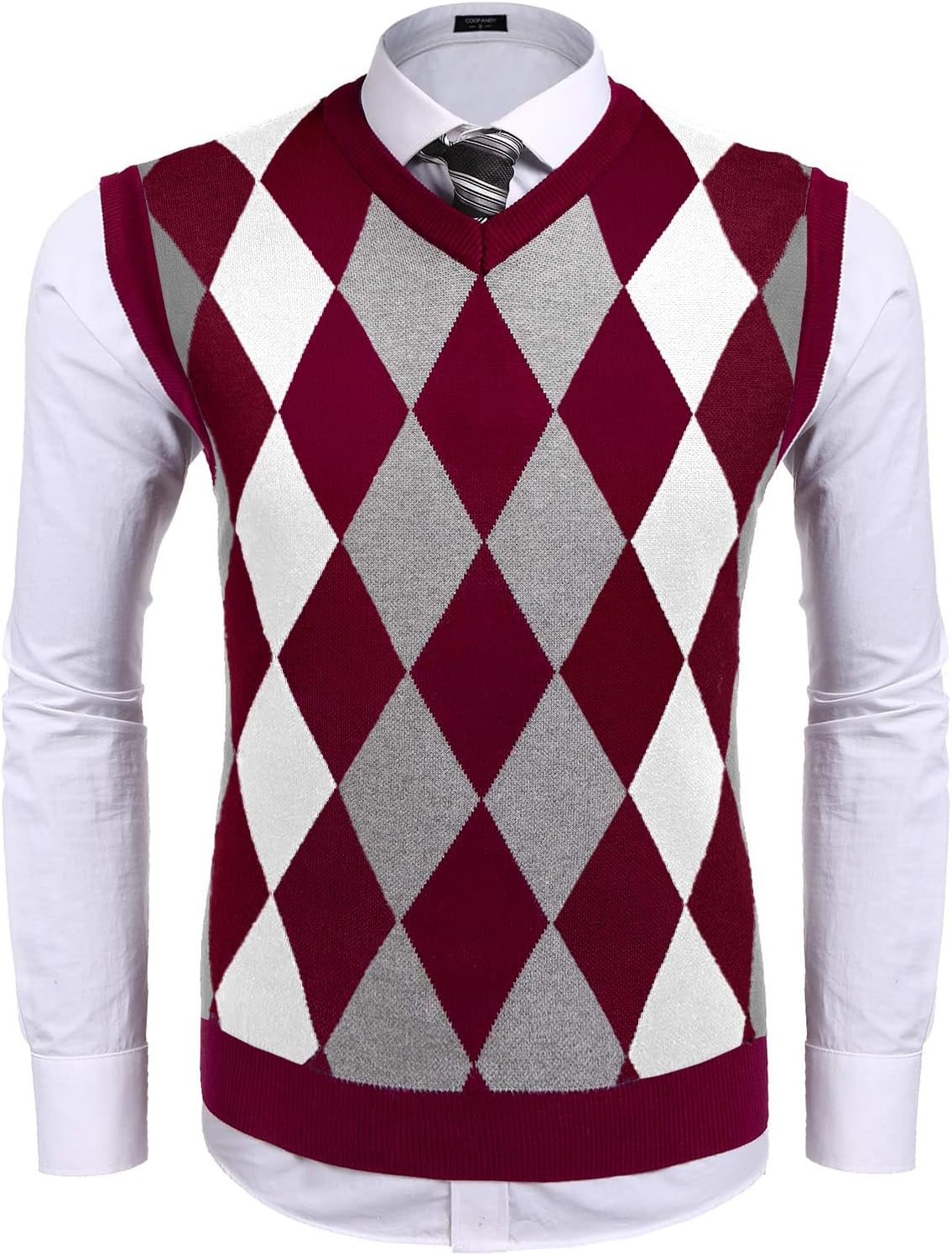 Detalle de COOFANDY Men's Argyle Sweater Vest, Slim-Fit V-Neck Knit Pullover