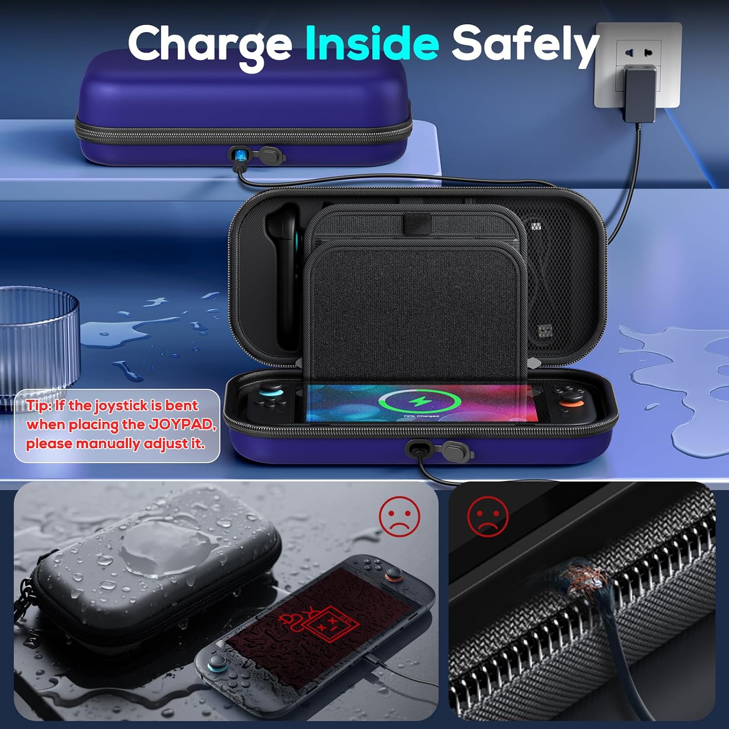 Thumbnail 1 de [Charge Inside] Hard Shell Travel Case for Nintendo Switch 2 / Switch OLED / Switch (Blue) with 22 Game Card Storage