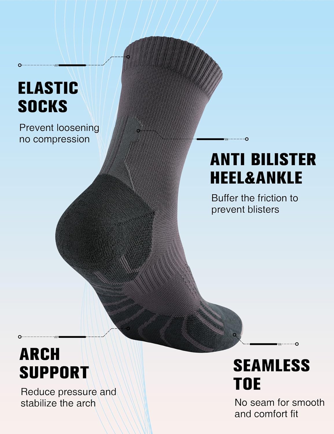Detalle de Lounwee Kompressions-Laufsocken (Crew) für Herren & Damen – gepolstert, 3er-Pack für Arbeit, Wandern & Basketball