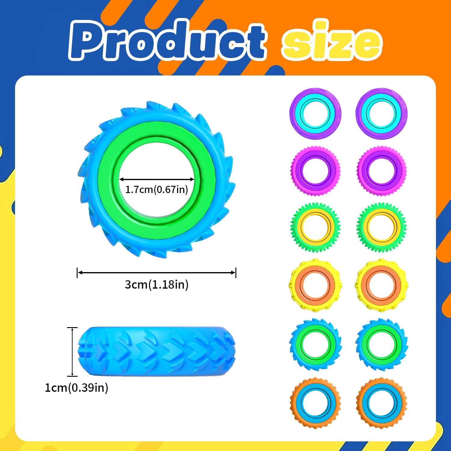 Detalle 1 de Ueyake Sensory Fidget Rings, 6-Pack Silicone Spinner Rings for Kids