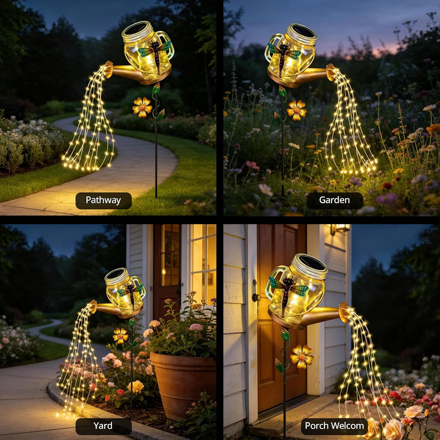 Thumbnail 5 de Solar Watering Can Lights Outdoor – Premium glass & metal solar garden ornament with LED string glow (IP65 waterproof)