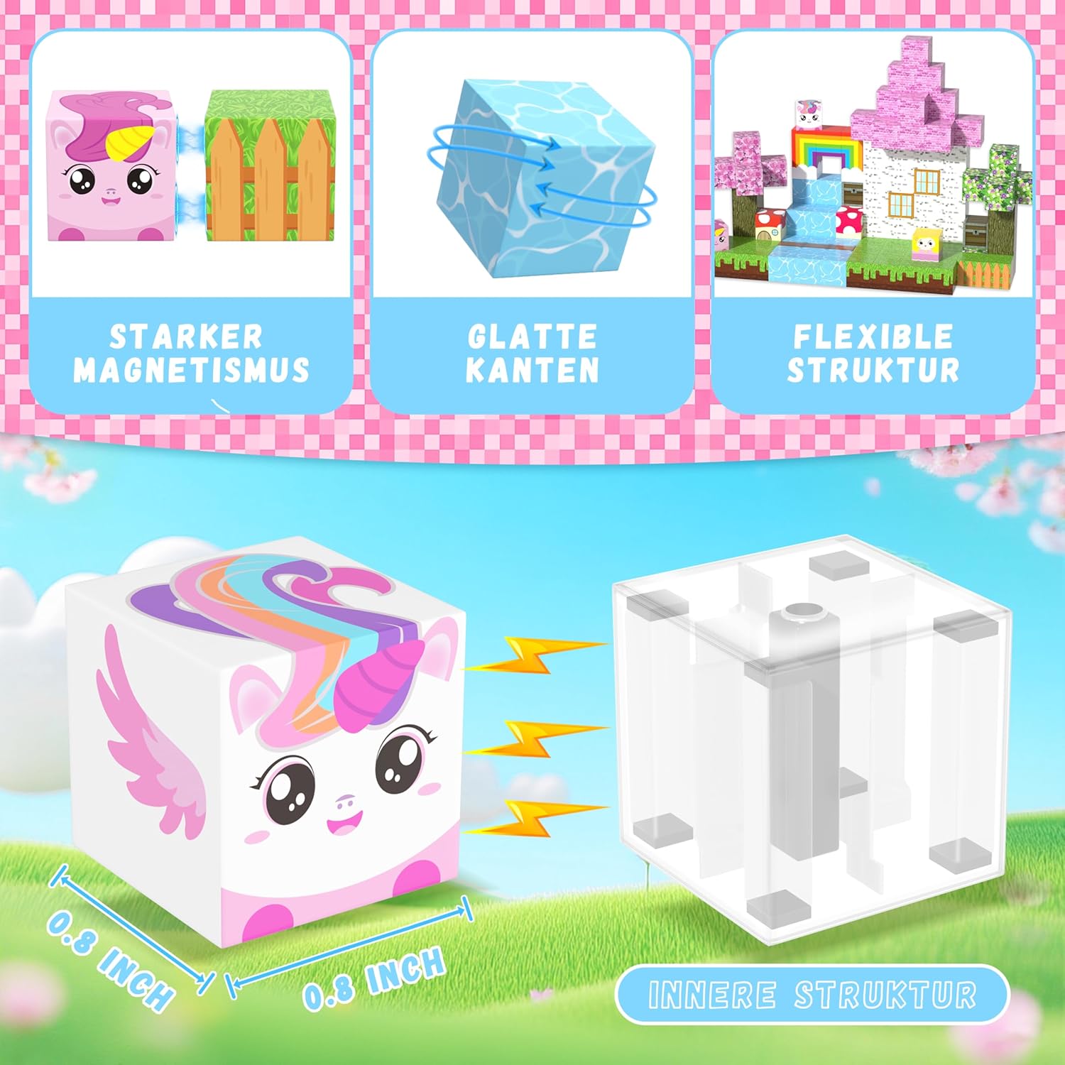 Thumbnail 3 de Trozvyn Magnetische Bausteine 100-Teile – Magnetspielzeug für Einhorn, Wald, Tiere, Schloss