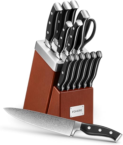 Detalle de FOHERE Juego de Cuchillos de Cocina auto-afilables 14 pzs 🔪