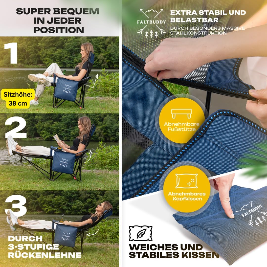 Thumbnail 3 de Faltbuddy Campingstuhl faltbar & Liegestuhl klappbar 2in1 – XXL Kühltasche, blau, bis 180 kg