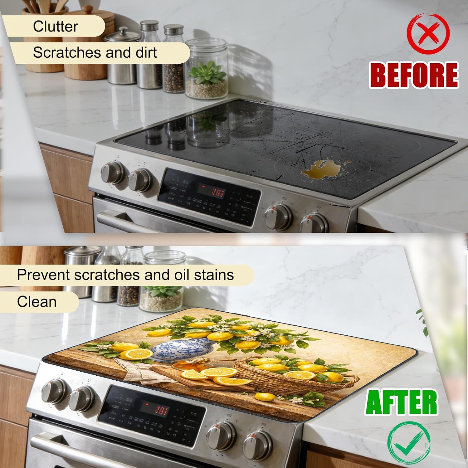 Detalle 2 de SEADER Lemon Stove Top Cover, 28.35 x 20.47-Inch Polyester Blend