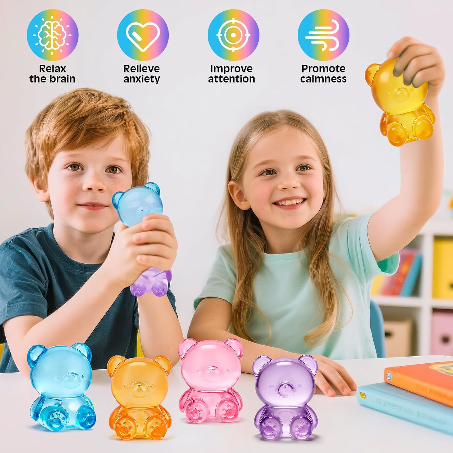 Detalle 1 de VISCOO 4-Pack Bear Squishy Balls, Slow-Rising TPR Fidget Toys