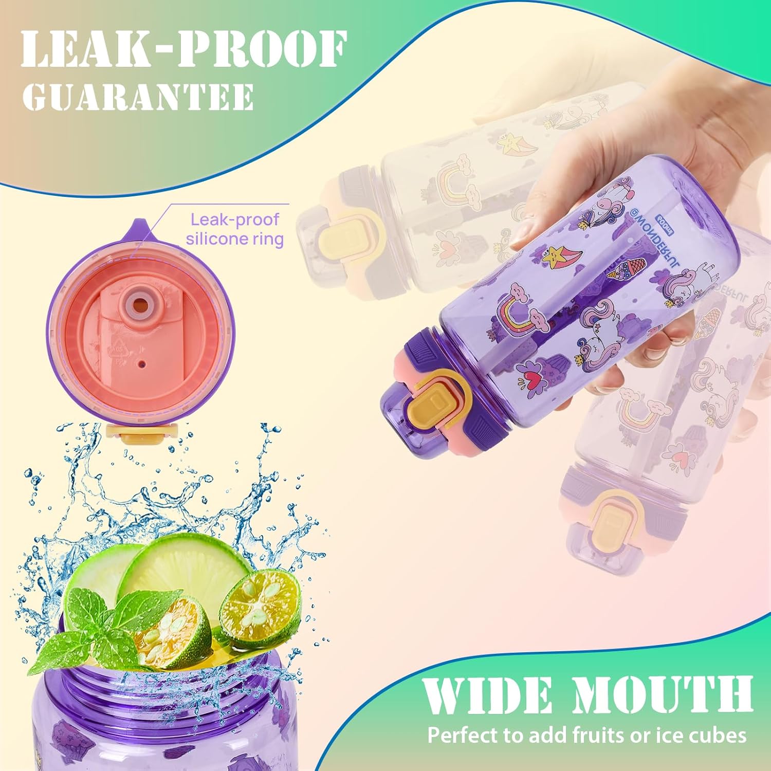 Thumbnail 4 de SENBSLAN Kids Water Bottle 600ml with Straw – Leakproof, BPA Free and Fun Unicorn Design