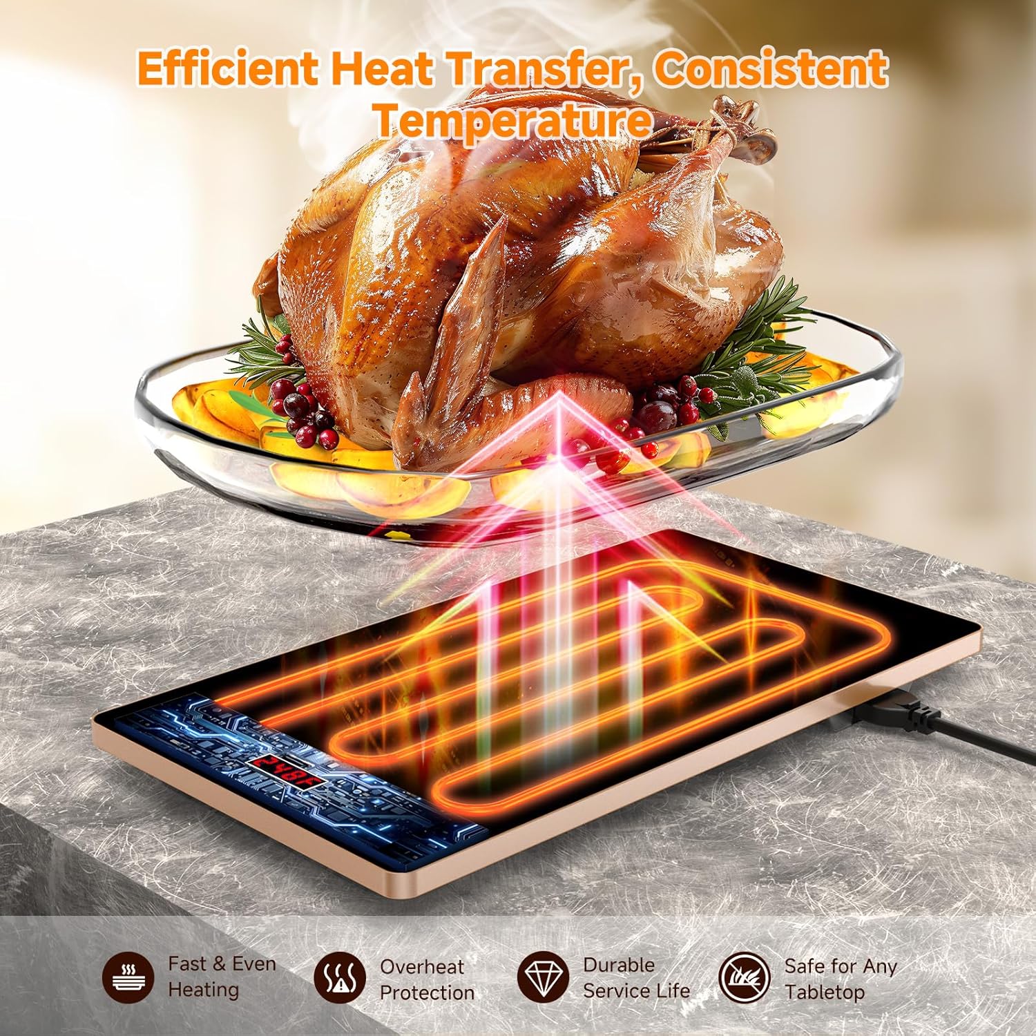 Thumbnail 4 de FEPPO Electric Warming Tray: 4-in-1 Modular Buffet Warmer with 33x15 Glass Surface