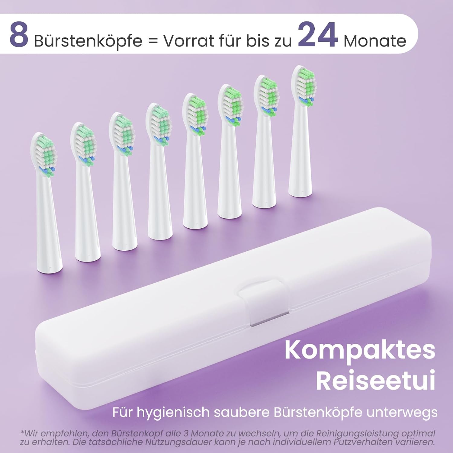 Thumbnail 6 de YUNCHI C2 Elektrische Zahnbürste mit 40.000 VPM, Schallzahnbürste, USB‑C, 5 Modi & Reiseetui (lila/weiß)