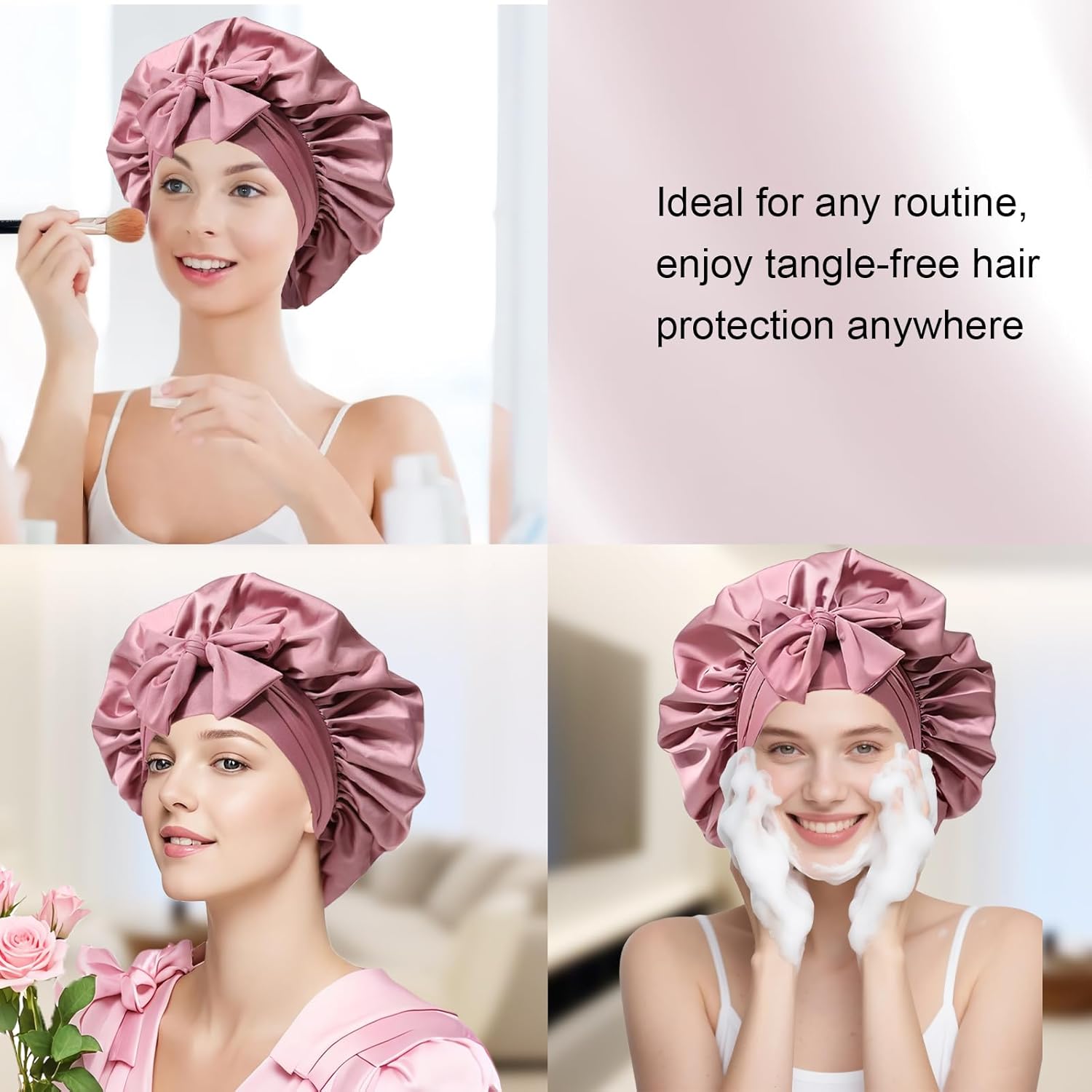 Thumbnail 4 de Silk Bonnet for Women Satin Sleep Bonnet with Elastic Tie Band (Large Sleep Cap)