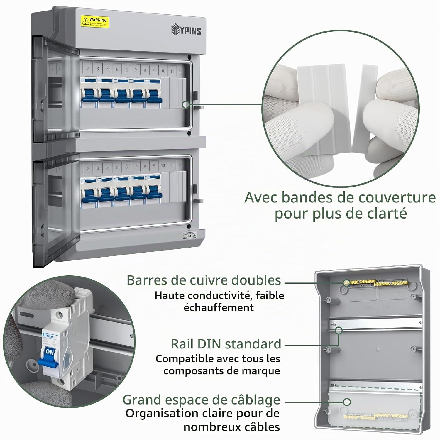 Detalle 2 de EYPINS elektrische verdeelkast voor 24 modules, IP65 en 4 M32-kabelwartels