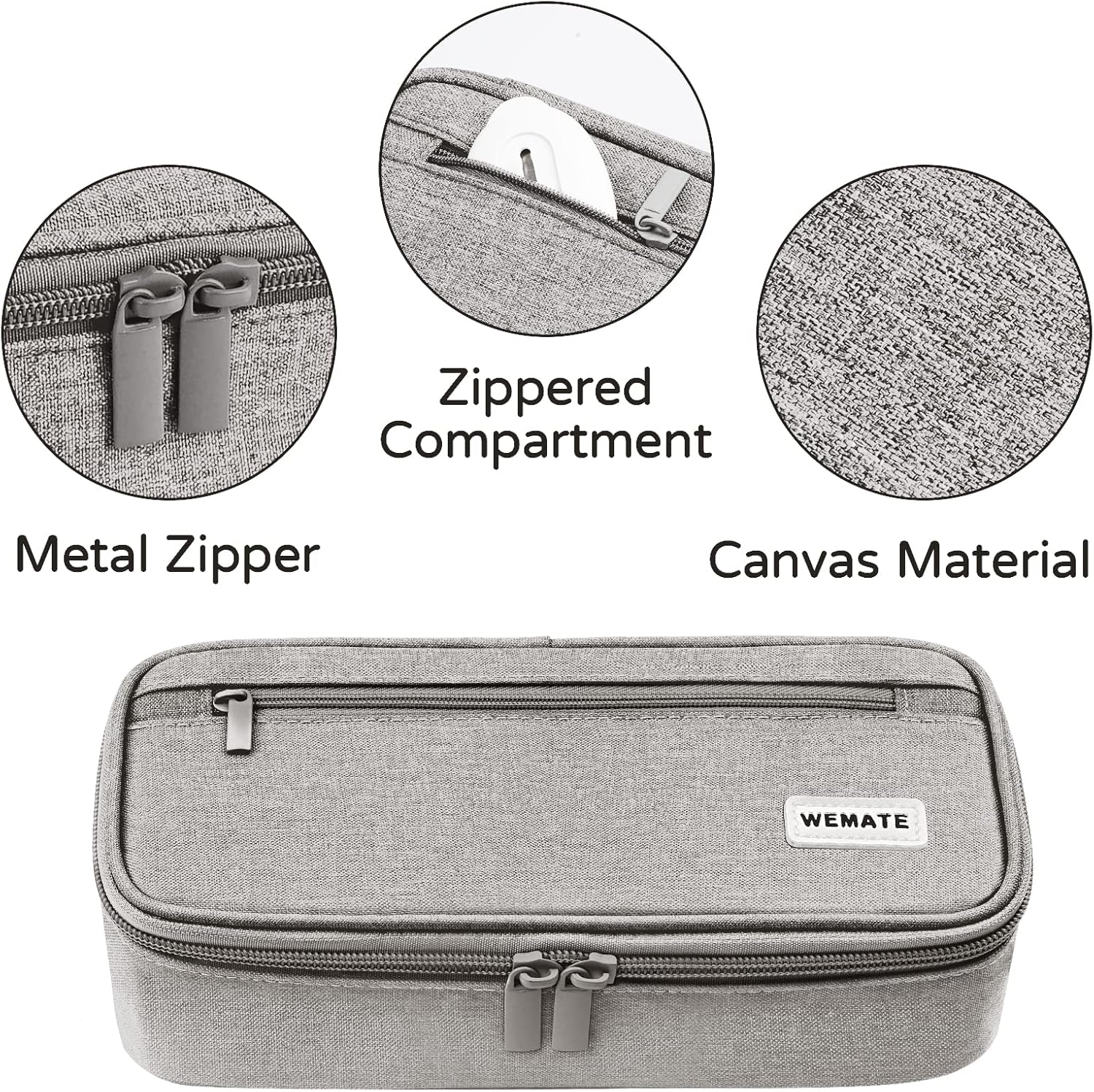 Detalle de WEMATE Large Pencil Case: High‑Capacity Canvas Pouch for Daily Use