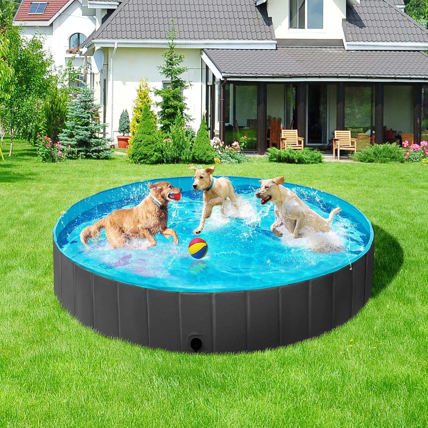 Detalle 2 de Yaheetech faltbares Hundepool 180 x 30 cm mit Anti-Rutsch, Ablass & Reparaturset