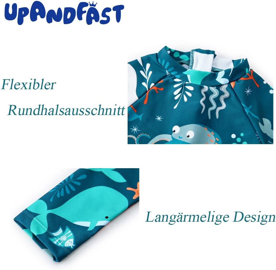 Detalle de UPANDFAST Baby-Badeanzug mit Druckknöpfen, UPF50+ – Langarm, UV-Schutz für Jungen und Mädchen