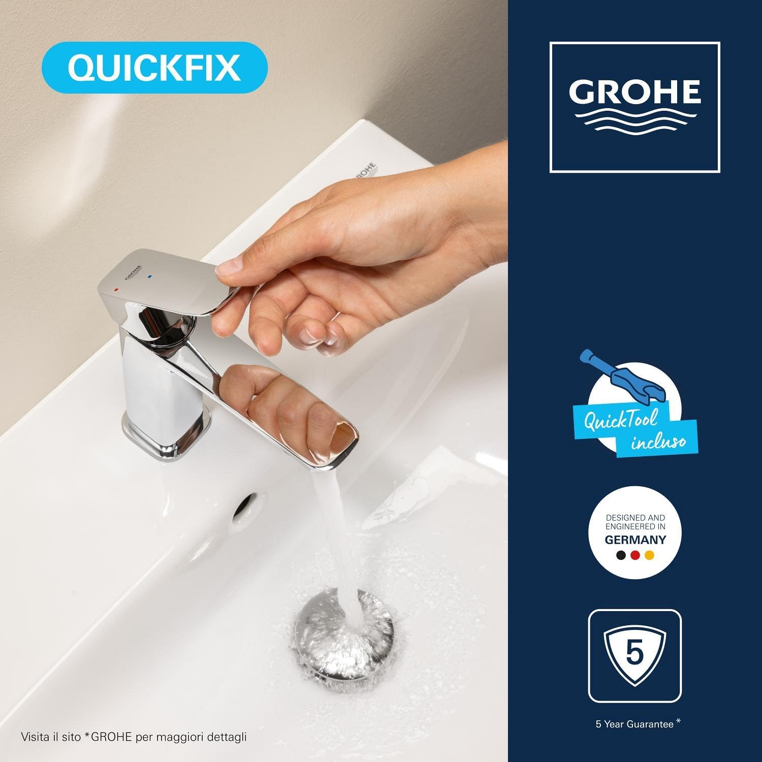 Thumbnail 3 de GROHE Dice: Miscelatore per lavabo con piletta push-open, 172 mm, risparmio idrico e installazione facile