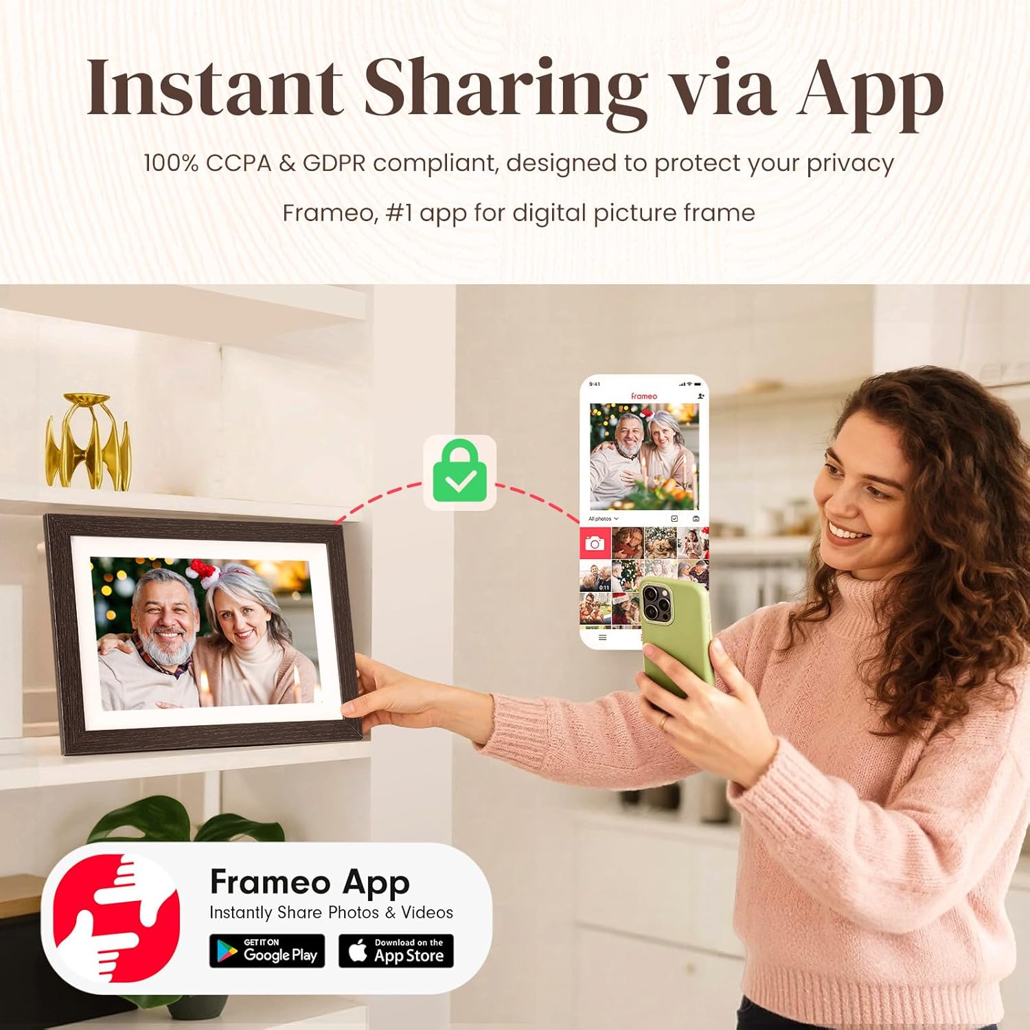 Detalle de BIHIWOIA 10.1" Frameo Digital Picture Frame with 32GB, WiFi, and Touch Screen