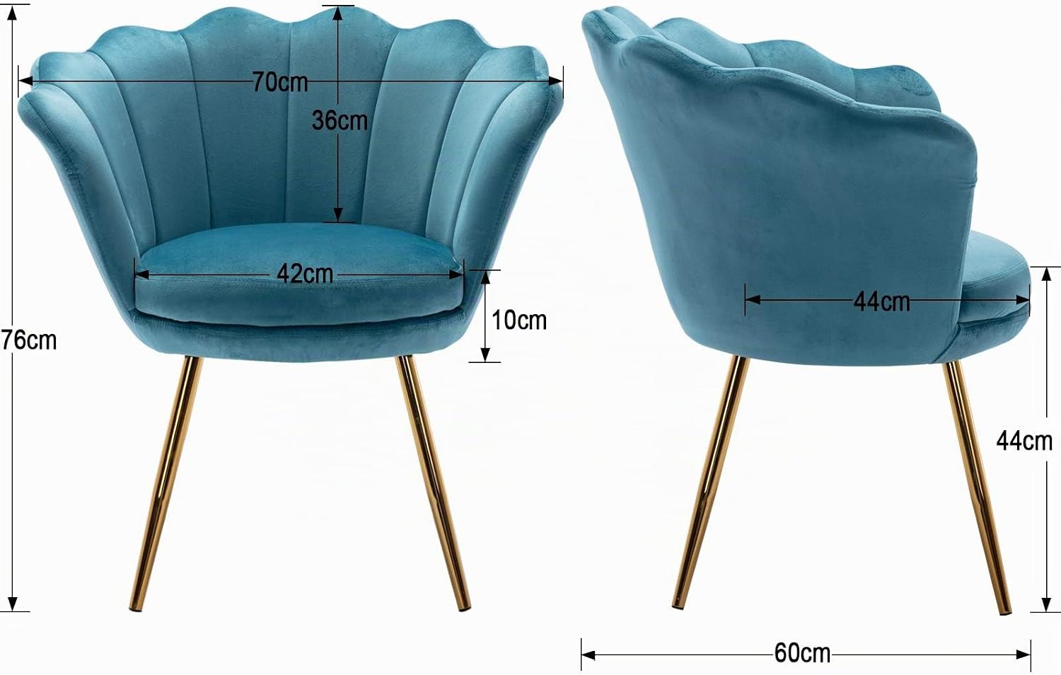 Detalle 2 de chairus Armstoel fluwelen kaptafelstoel met gouden poten, blauw