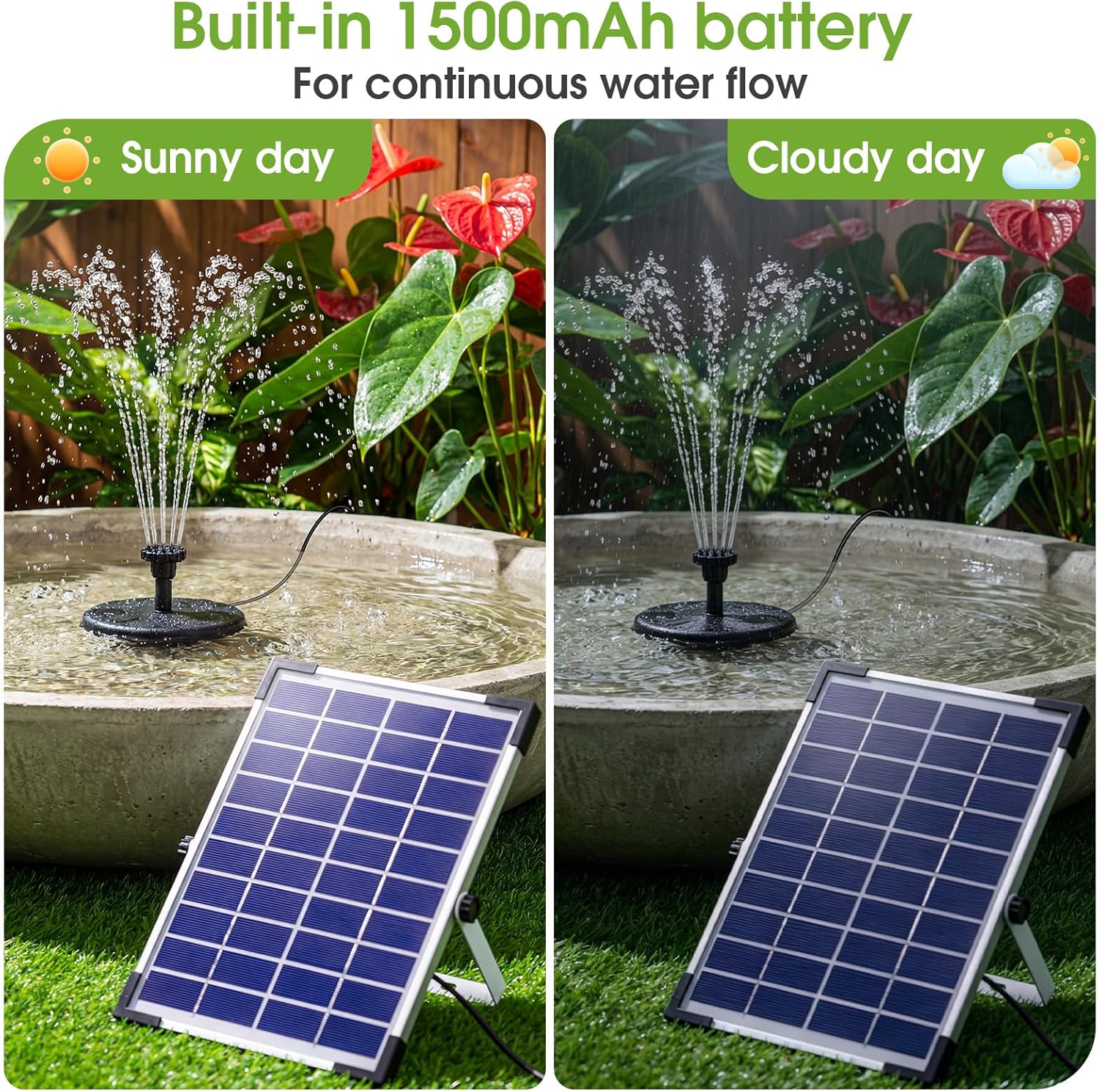 Detalle de AISITIN 5.5W Solar Fountain Pump: Backup Floating Water Fountain for Bird Baths, Ponds and More