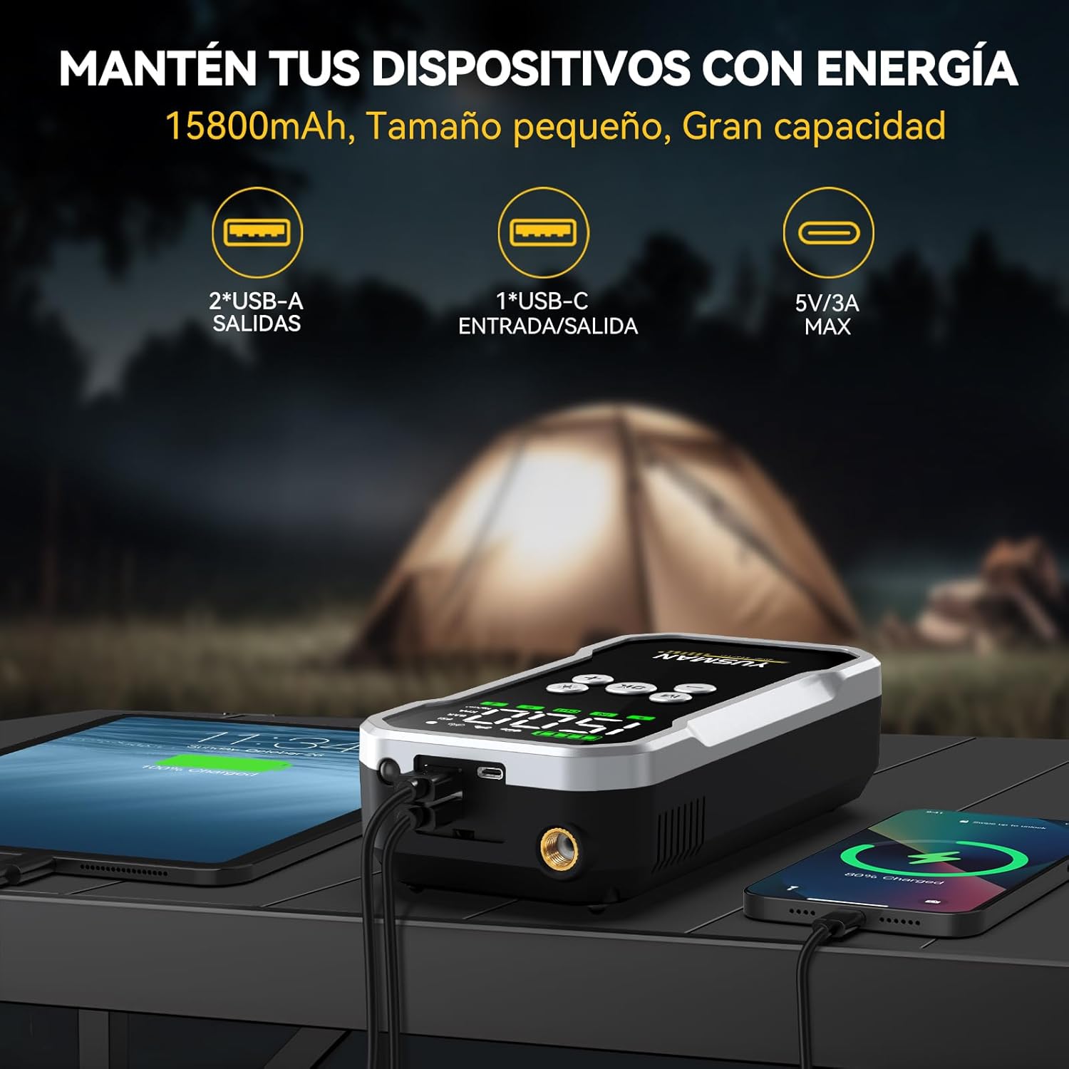 Detalle 2 de YUSMAN Arrancador de baterías 12V 7000A 15800mAh