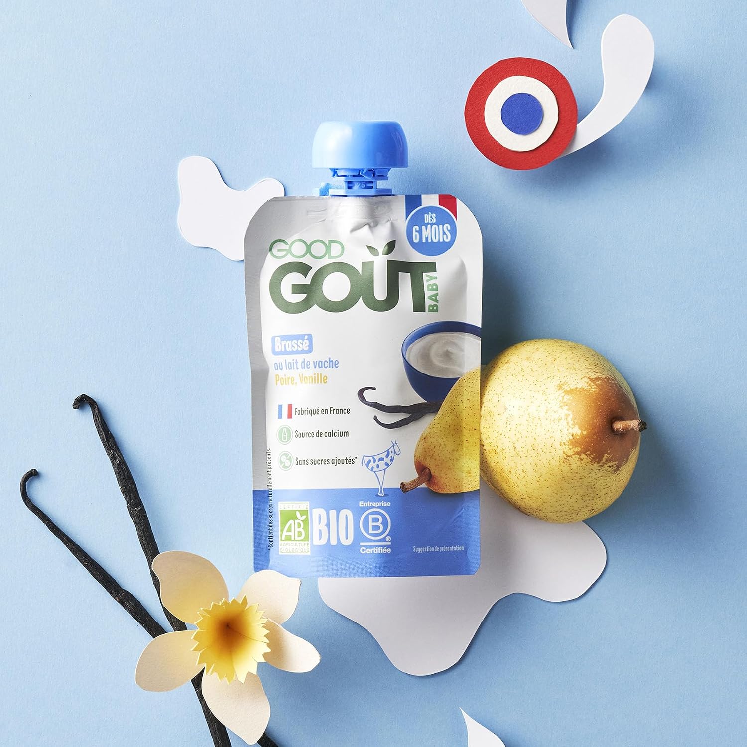 Detalle 2 de GOOD GOÛT Brassé Poire Vanille — Dessert Bébé bio dès 6 mois, format nomade 10x90g