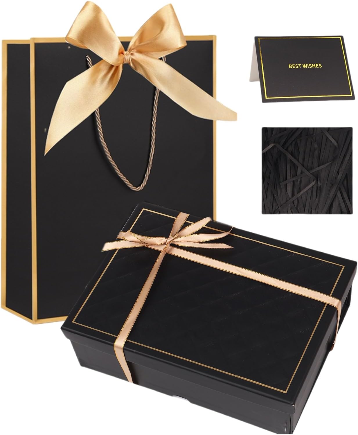 Detalle de Black Luxury Magnetic Gift Box with Lid, Ribbons and Gift Bag (Medium, 9.8 x 7 x 3.3 Inches)
