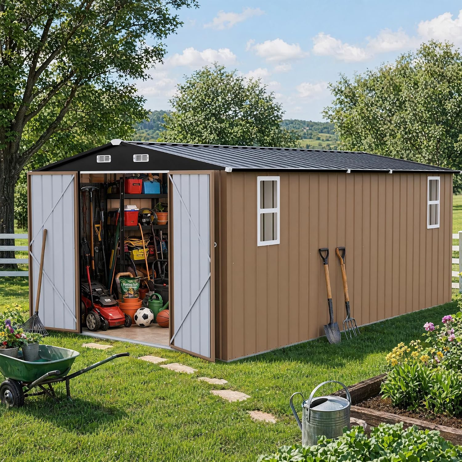 Detalle de LAUSAINT HOME AMZ-OS-US-2-GZST304-011-SC1-eason-9.8 Storage Shed, 10 x 14 FT