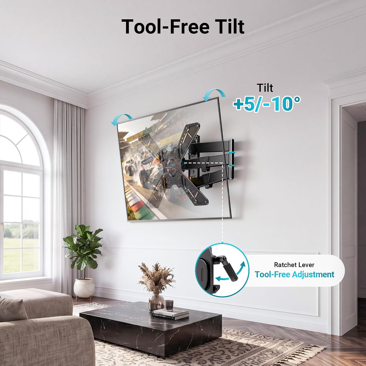 Thumbnail 6 de BONTEC TV Wall Bracket with 838mm Long Arm — Full Motion Corner Mount for 32–75 inch TVs