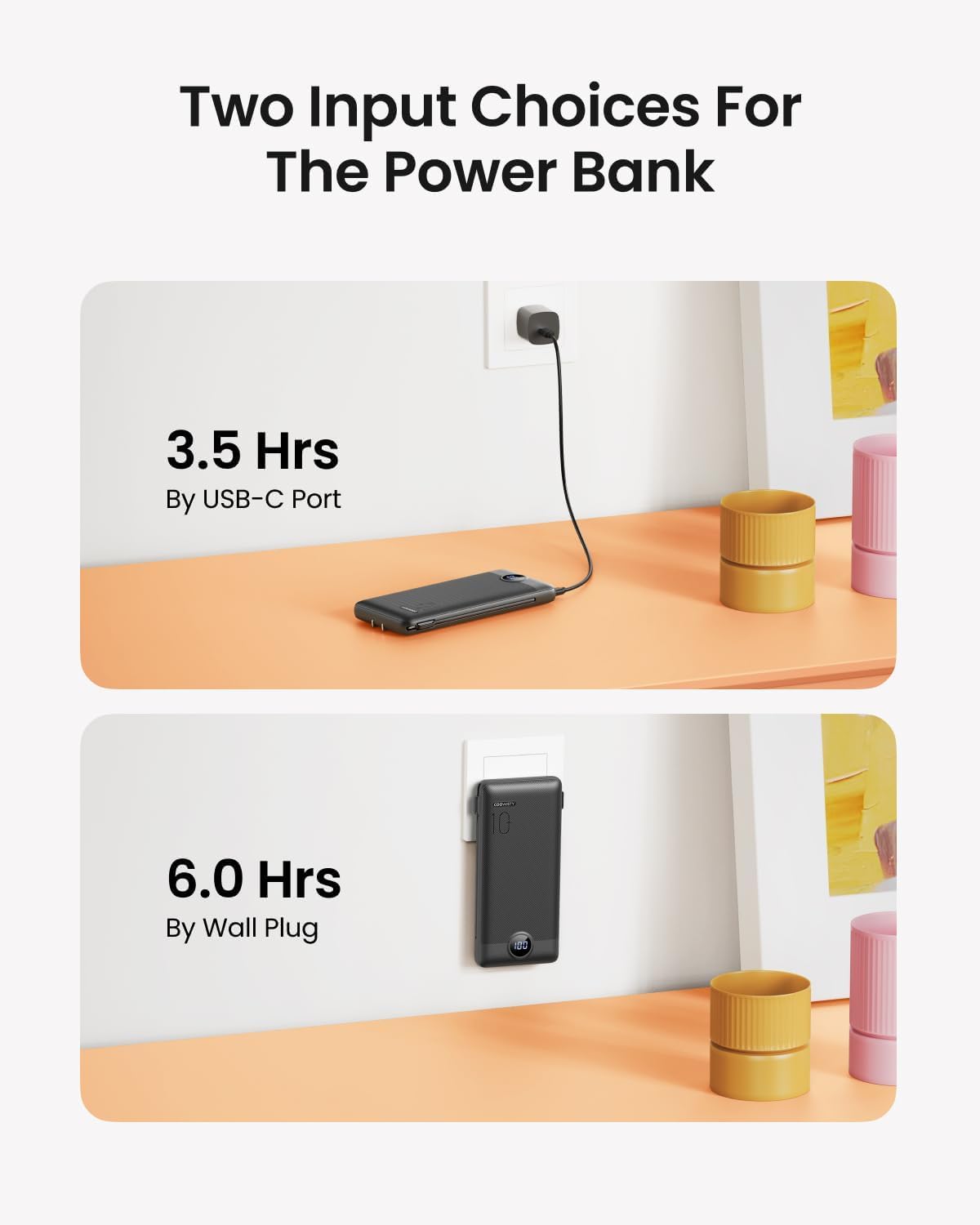 Thumbnail 2 de Coowisty CW3 10,000mAh Power Bank with Wall Plug, Built-In Cables and LED Display