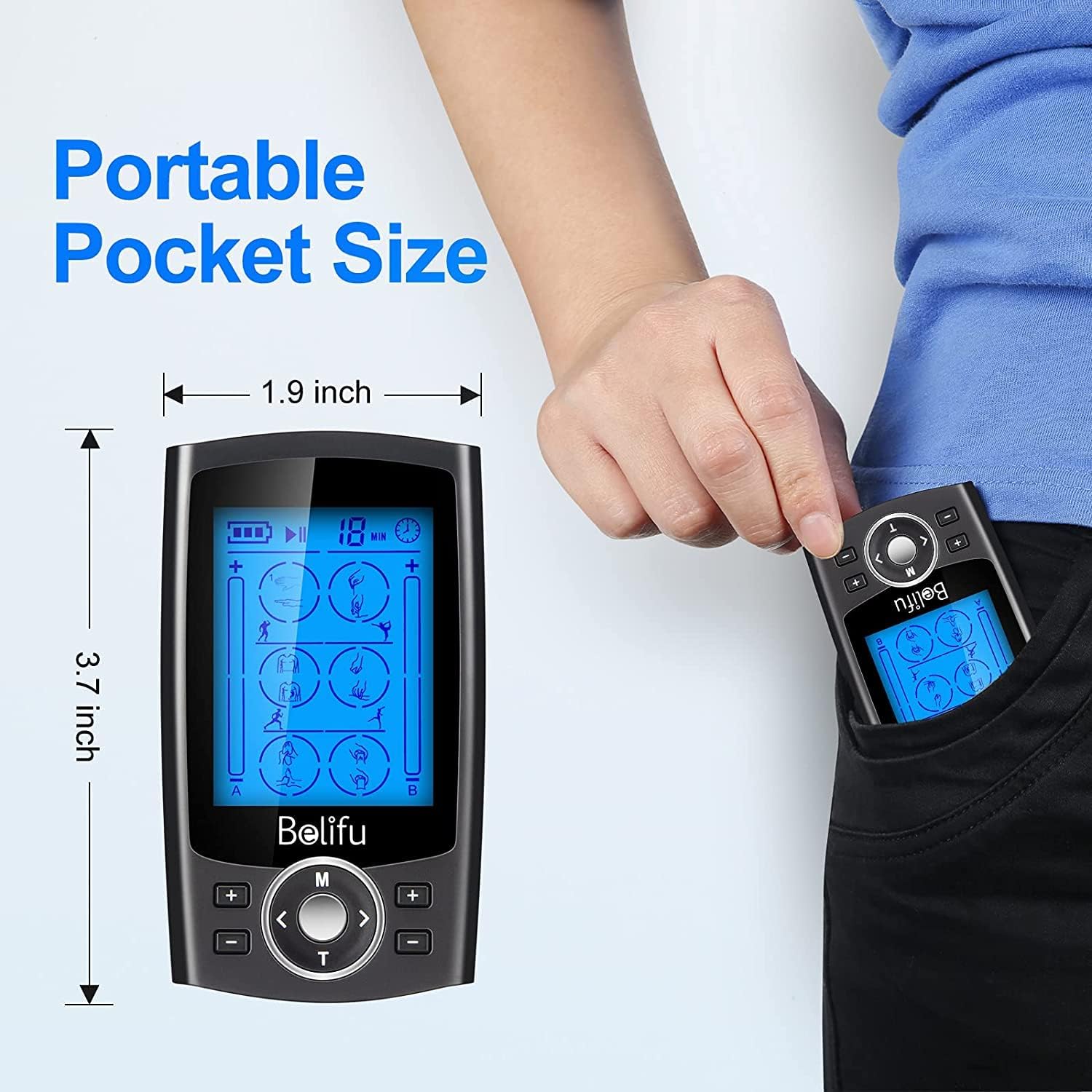 Detalle de Belifu TENS/EMS muscle stimulator, 24 modes
