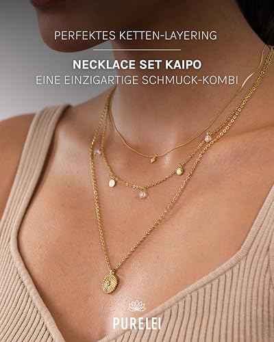 Detalle de Purelei Kaipo Ketten Set (Gold) – Edelstahl-Halsketten für Damen, wasserfest, verstellbar